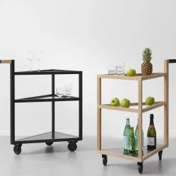 A2 Serving Trolleys*Move serving trolley, stained oak, big, marble marquina, glass Black