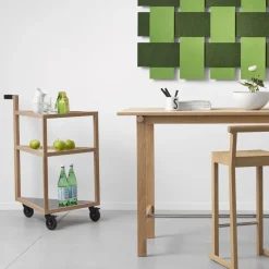 A2 Serving Trolleys*Move serving trolley, White oiled oak, big, marble marquina, glass Beige