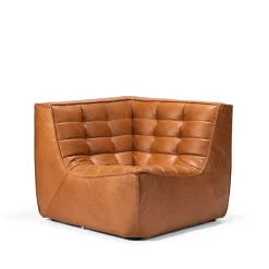 Ethnicraft Sofas*N701 corner module straight, Leather old saddle Brown