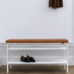 Maze Shoe Racks*Nancy shoe shelf, White-Cognac BrownWhite