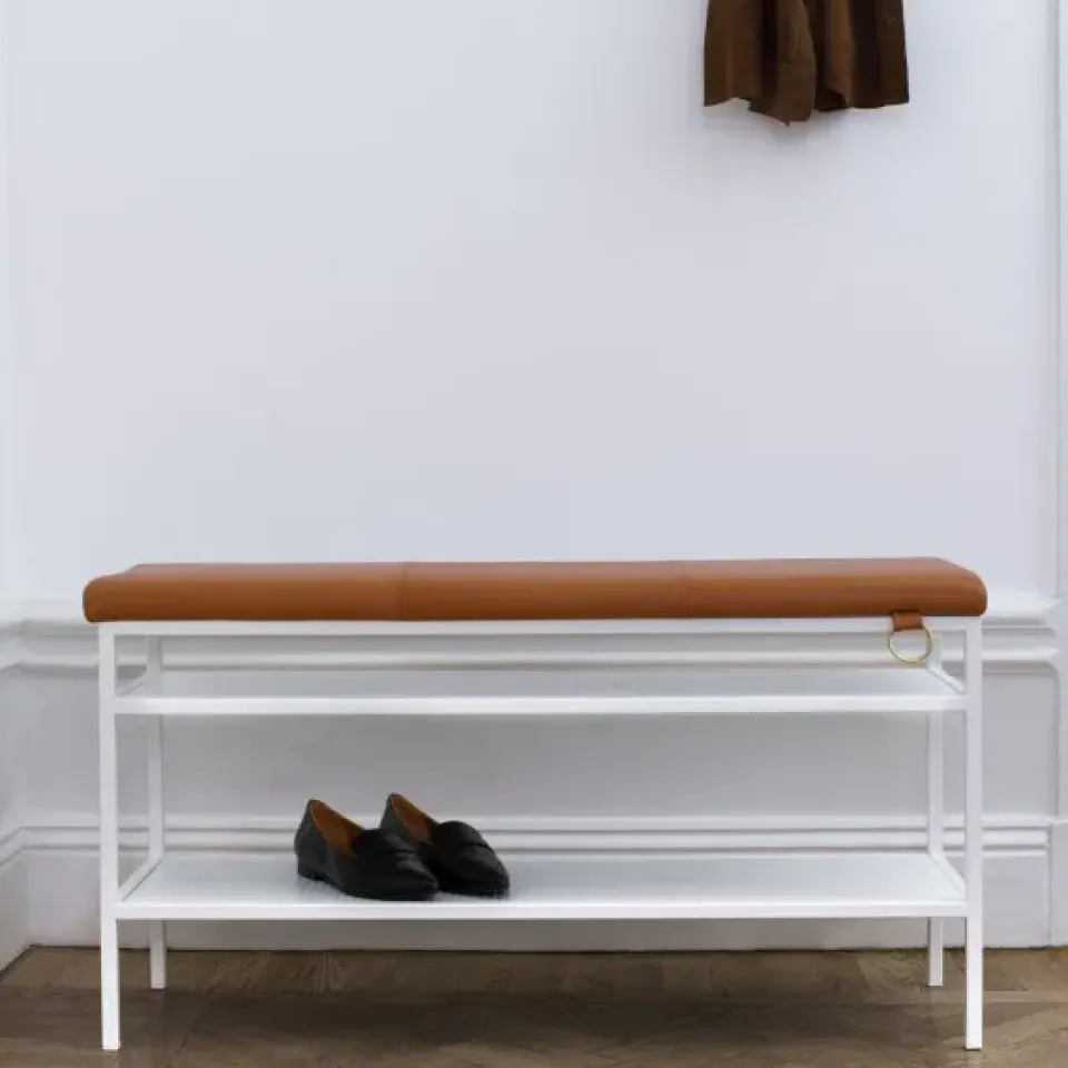 Maze Shoe Racks*Nancy shoe shelf, White-Cognac BrownWhite