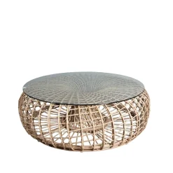 Cane-line Seating*Nest table/footstool, Natural, large, incl. glass top Beige