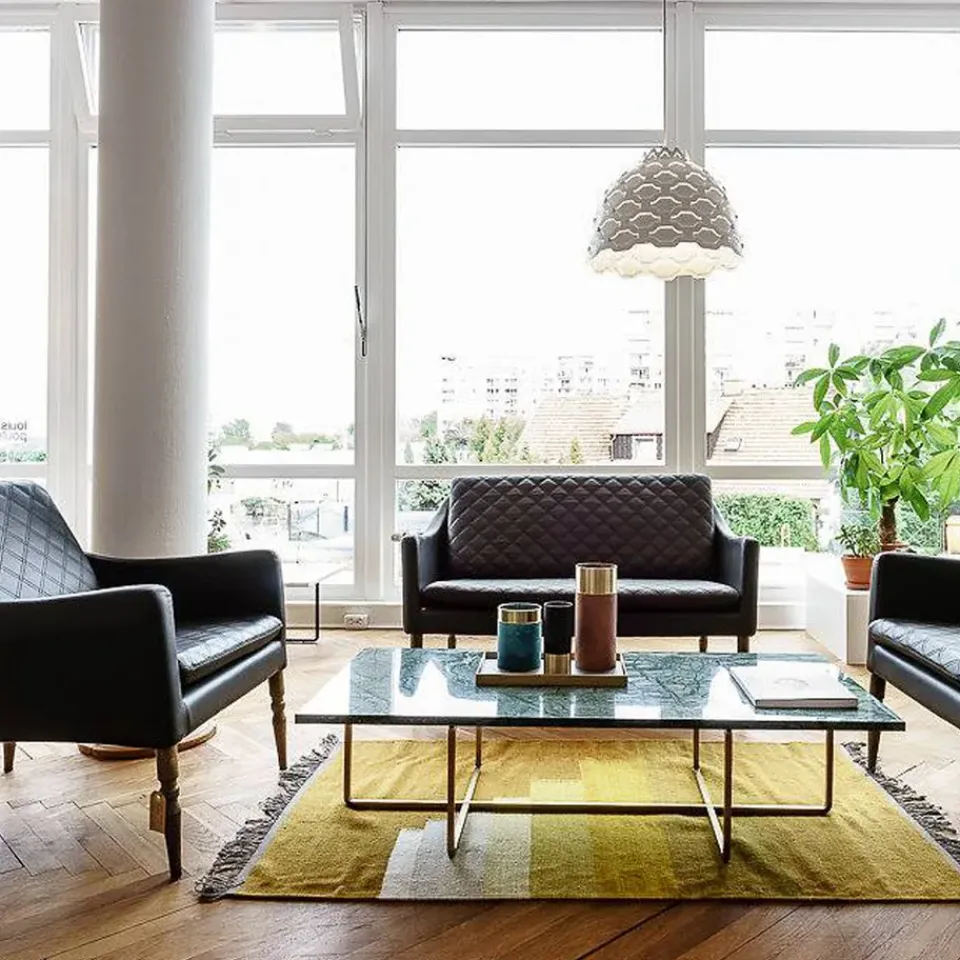 OX Denmarq Coffee Tables*Ninety coffee table rectangular, marble indio. brass stand Green