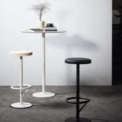 SMD Design Bar Stools*Orbit barstool high, lacquer matte, light brown leather White