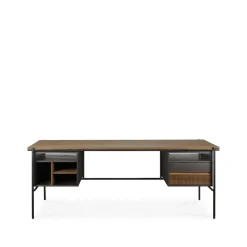 Ethnicraft Desks*Oscar desk with drawers, Teak-black metal legs Brown