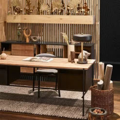 Ethnicraft Desks*Oscar desk with drawers, Teak-black metal legs Brown