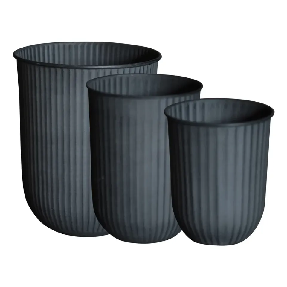 DBKD Garden Details & Accessories*Out stripe flower pot 3-pack, Black