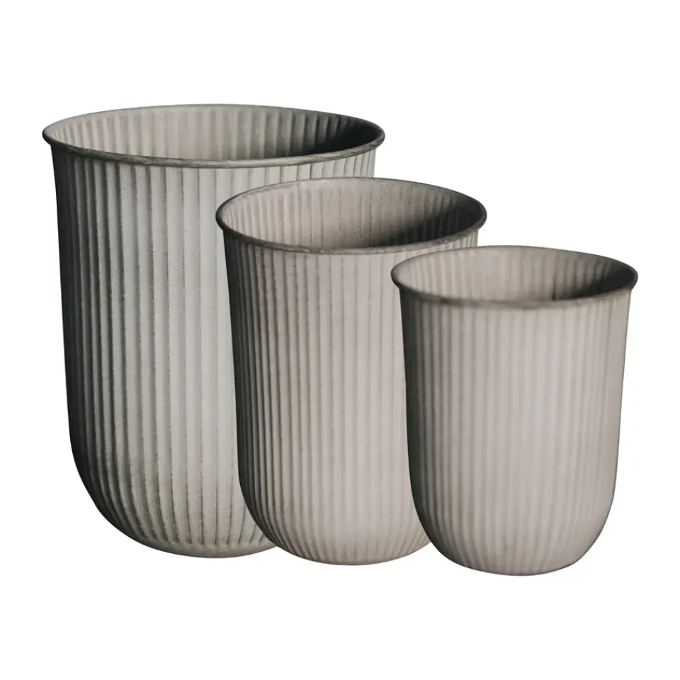 DBKD Garden Details & Accessories*Out stripe flower pot 3-pack, Beige