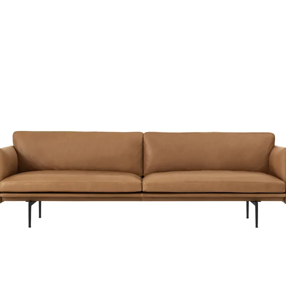 Muuto Sofas*Outline 3-seater sofa leather, Cognac-black leg Brown