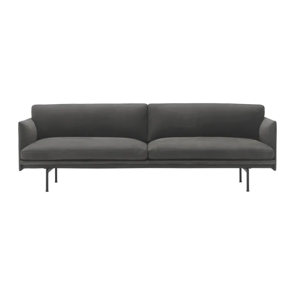 Muuto Sofas*Outline 3-seater sofa leather, Grace leather Camel-black legs Grey