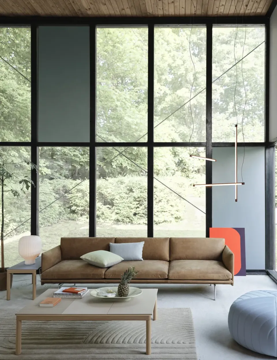 Muuto Sofas*Outline 3-seater sofa leather, Grace leather Camel-black legs Grey