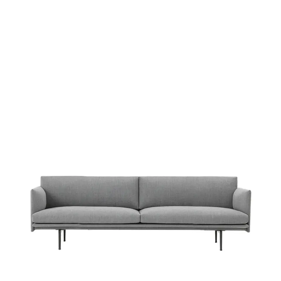 Muuto Sofas*Outline sofa 3-seat fabric, Fabric fiord 151 . black leg Grey