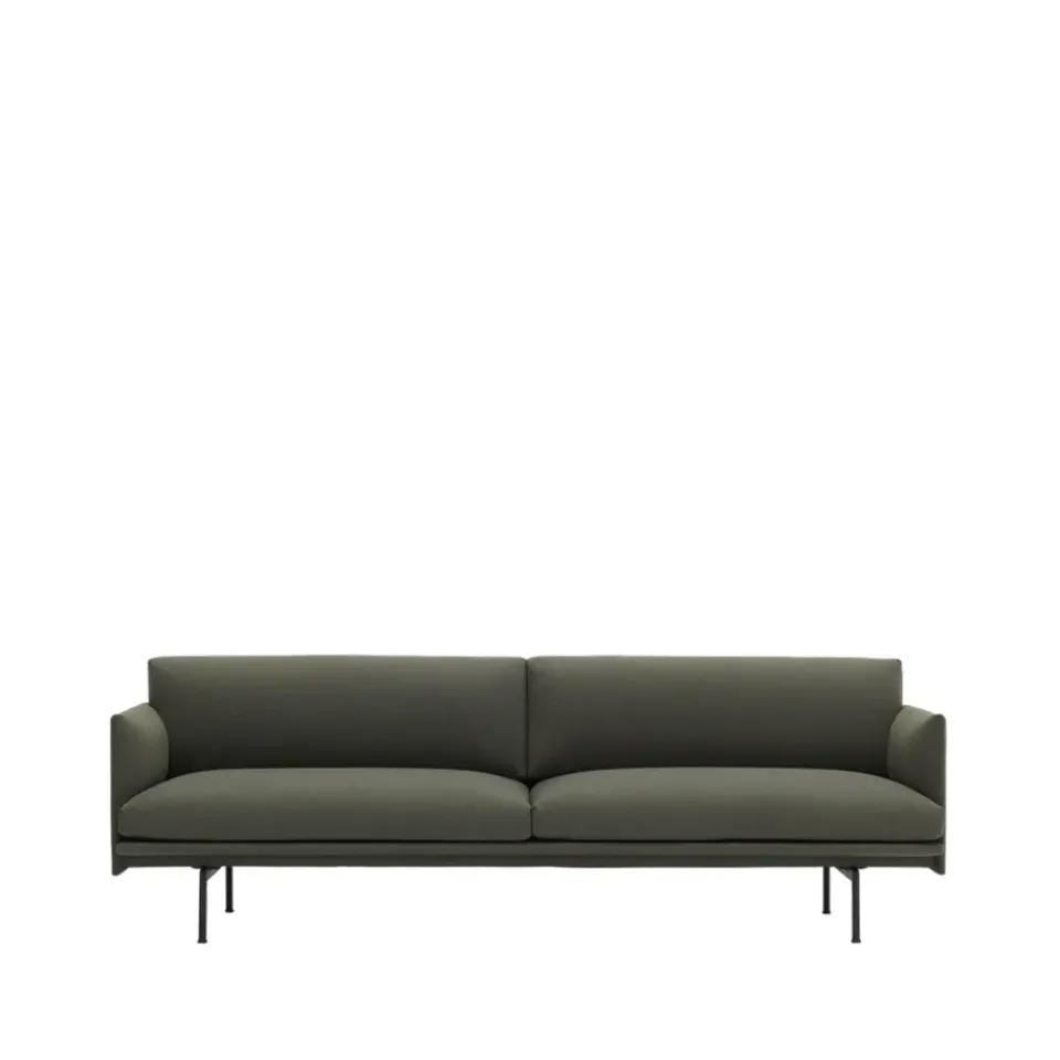 Muuto Sofas*Outline sofa 3-seat fabric, Fiord 961 -black leg Green