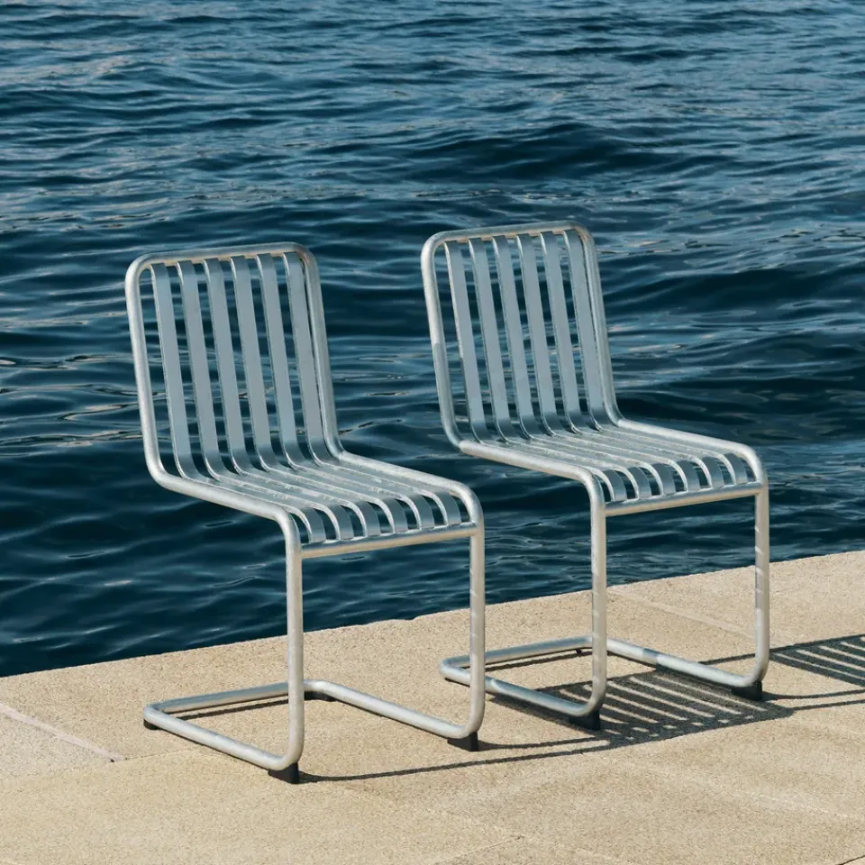 HAY Balcony Furniture*Palissade Cantilever chair, Hot galvanised steel Silver-coloured