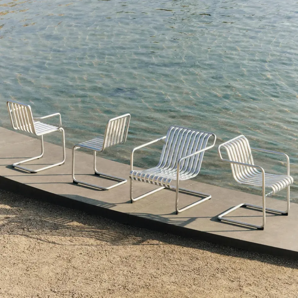 HAY Balcony Furniture*Palissade Cantilever chair, Hot galvanised steel Silver-coloured