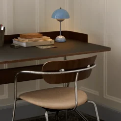 &Tradition Desks*Pavilion AV17 desk, Mushroom linoleum, lacquered oak, chrome legs Brown