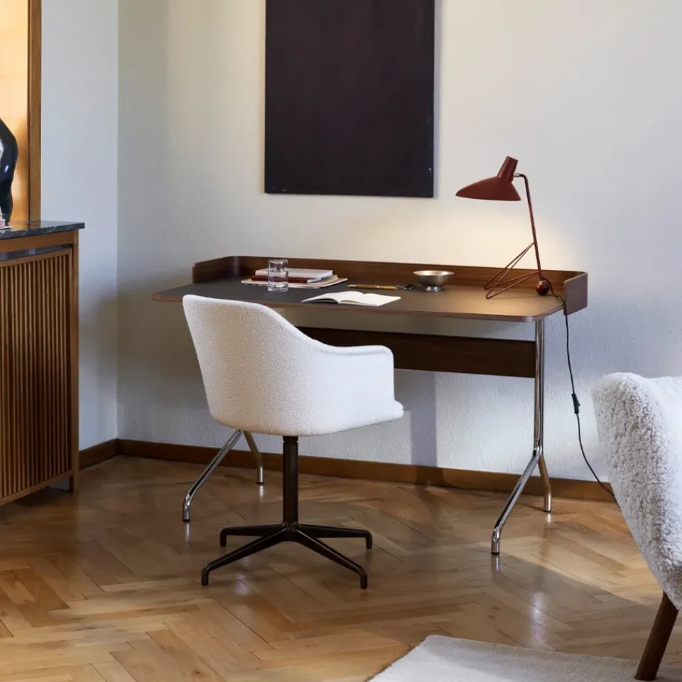 &Tradition Desks*Pavilion AV17 desk, Mushroom linoleum, lacquered oak, chrome legs Brown