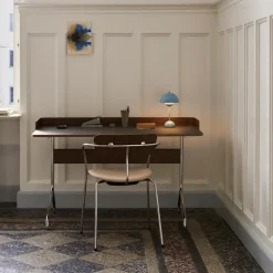 &Tradition Desks*Pavilion AV17 desk, Mushroom linoleum, lacquered oak, chrome legs Brown