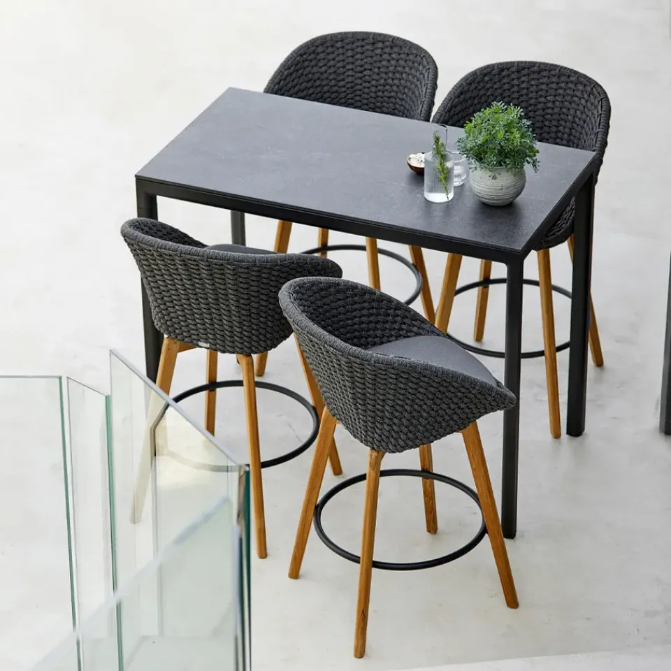 Cane-line Seating*Peacock barstool, Dark , teak legs Grey