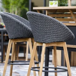 Cane-line Seating*Peacock barstool, Dark , teak legs Grey