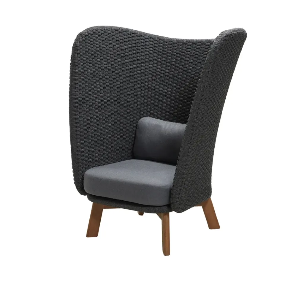 Cane-line Outdoor Lounge Furniture*Peacock Highback lounge armchair, Natté dark , incl. cushions, legs in teak Grey