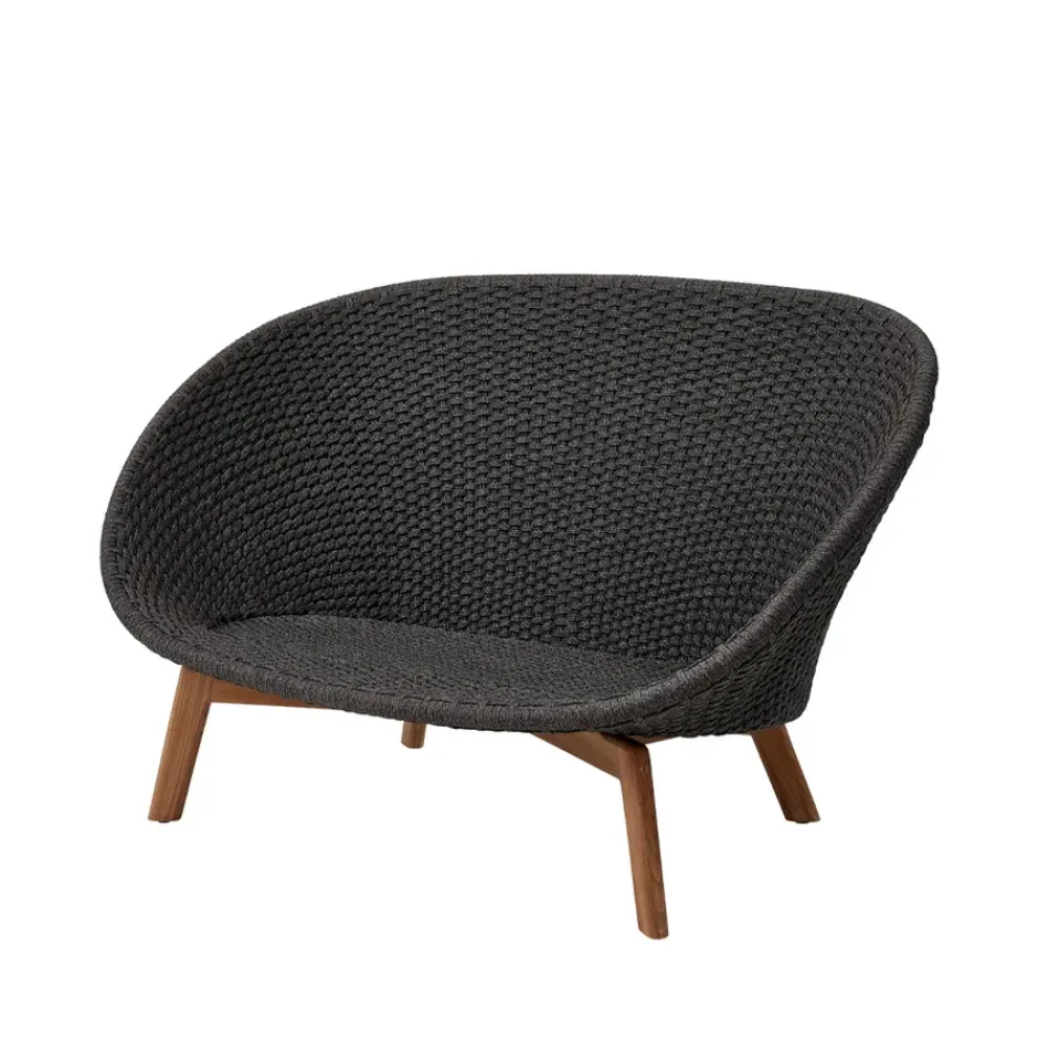 Cane-line Balcony Furniture|Outdoor Lounge Furniture*Peacock sofa 2-seater soft rope, Dark , teak Grey