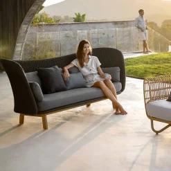 Cane-line Garden Sofas & Garden Benches|Balcony Furniture*Peacock Wing 3-seater sofa, Natté dark , incl. cushions, legs in teak Grey