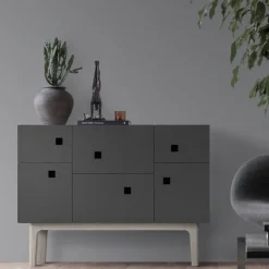 Zweed Display & Glass Cabinets*Peep C2 cabinet, Slate . White pigmented oak Grey