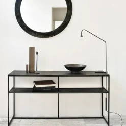 Ethnicraft Side Tables*Pentagon console table 75x150 cm, Whisky-Black metal Brown