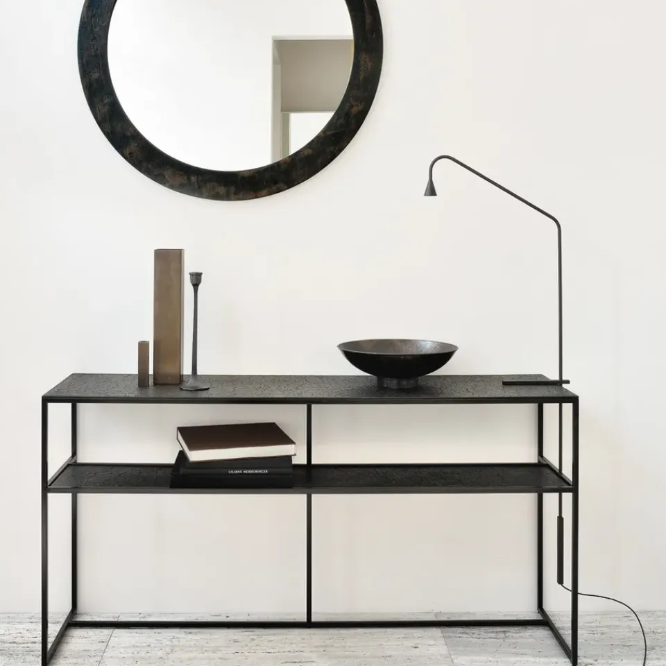 Ethnicraft Side Tables*Pentagon console table 75x150 cm, Whisky-Black metal Brown