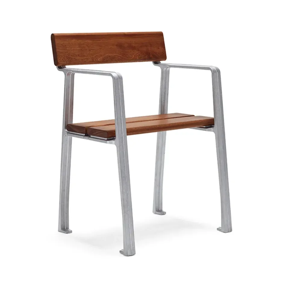Byarums bruk Seating|Outdoor Lounge Furniture*Piccolo armchair, Mahogany, raw aluminum stand BrownSilver-coloured