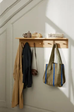 Ferm Living Clothes Hooks & Hangers*Place Rack hooks and shelf oak, Medium Brown