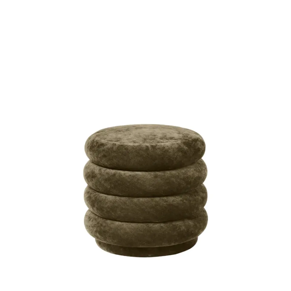 Ferm Living Sitting Poufs*Pouf Round pouf, Fabric faded velvet 3 forest Green