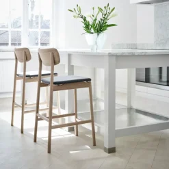 Stolab Bar Stools*Prima Vista bar stool, Fabric blues 9202 /beige. white oil oak stand Brown