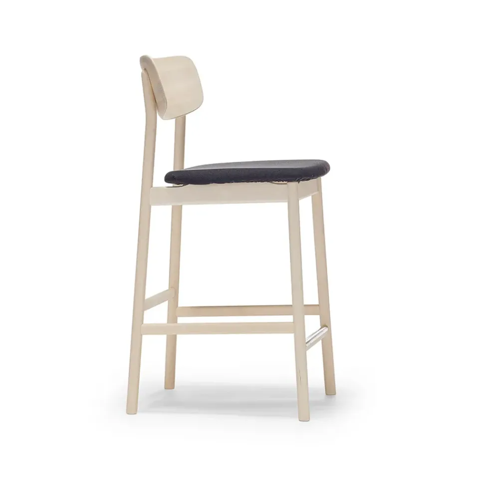 Stolab Bar Stools*Prima Vista bar stool, Fabric blues 9833 -lightt matt lacquered birch stand Black