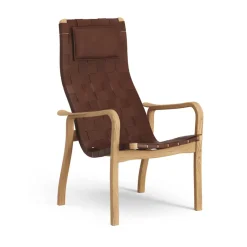Swedese Armchairs & Footstools*Primo arm chair high with neck cushion oiled oak, Belt leather / red Brown