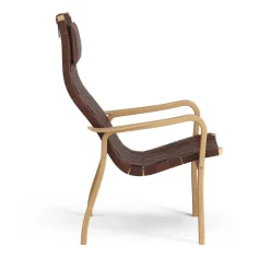 Swedese Armchairs & Footstools*Primo arm chair high with neck cushion oiled oak, Belt leather / red Brown