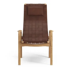 Swedese Armchairs & Footstools*Primo arm chair high with neck cushion oiled oak, Belt leather / red Brown