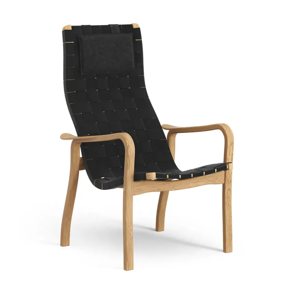 Swedese Armchairs & Footstools*Primo arm chair high with neck cushion oiled oak, Black Beige