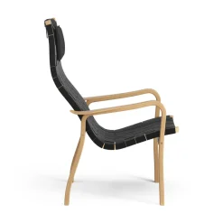 Swedese Armchairs & Footstools*Primo arm chair high with neck cushion oiled oak, Black Beige