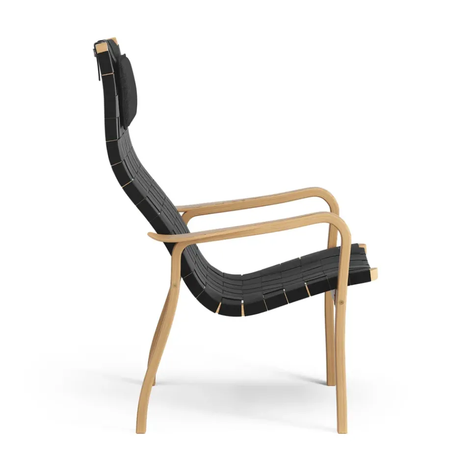 Swedese Armchairs & Footstools*Primo arm chair high with neck cushion oiled oak, Black Beige