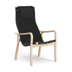 Swedese Armchairs & Footstools*Primo arm chair high with neck cushion laquered beech, Black Beige