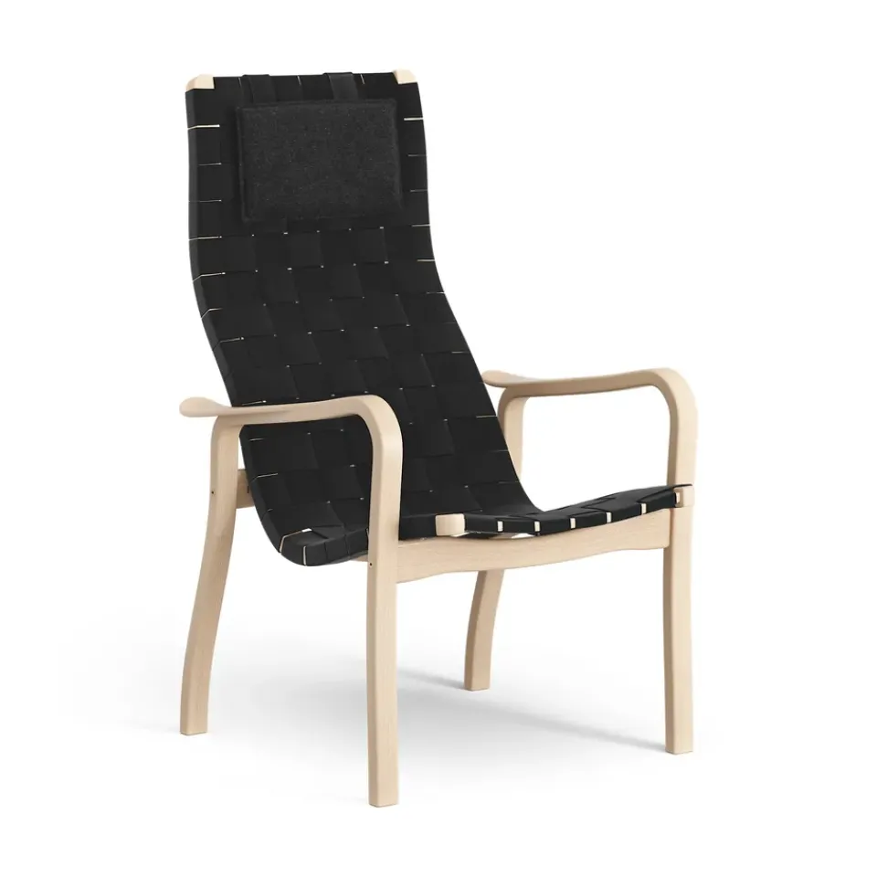Swedese Armchairs & Footstools*Primo arm chair high with neck cushion laquered beech, Black Beige