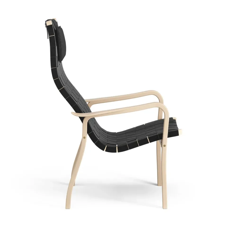 Swedese Armchairs & Footstools*Primo arm chair high with neck cushion laquered beech, Black Beige