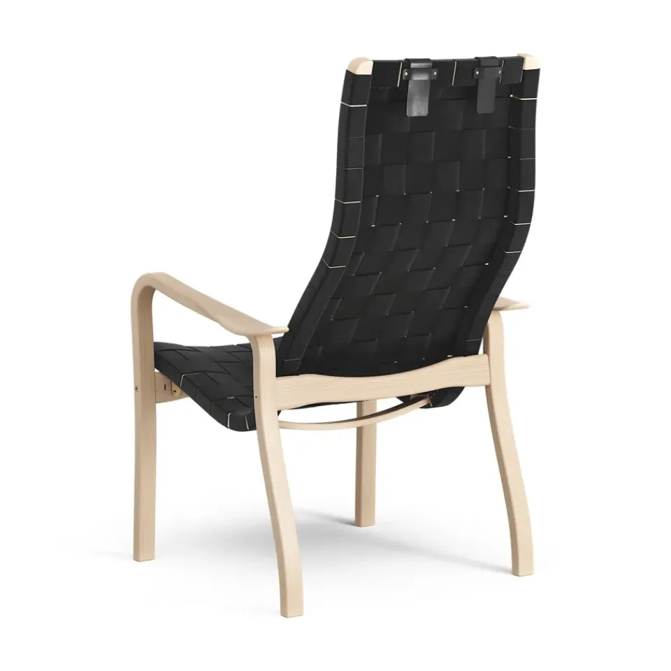 Swedese Armchairs & Footstools*Primo arm chair high with neck cushion laquered beech, Black Beige
