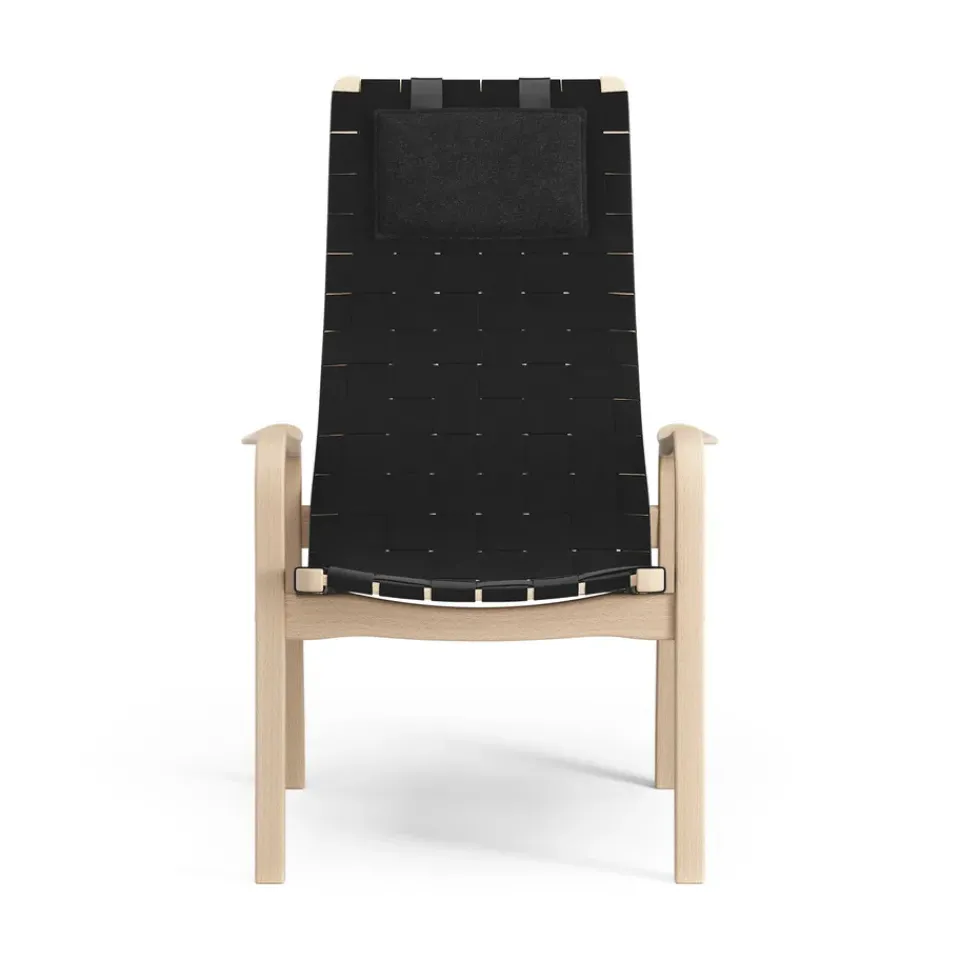 Swedese Armchairs & Footstools*Primo arm chair high with neck cushion laquered beech, Black Beige