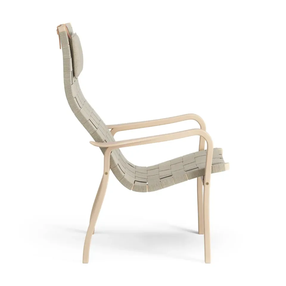 Swedese Armchairs & Footstools*Primo arm chair high with neck cushion laquered beech, Natural Beige