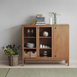 Stolab Dressers & Sideboards*Prio tall bench, Oak natural oil. glass door Beige