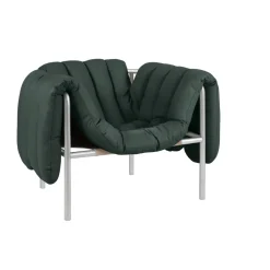 Hem Armchairs & Footstools|Chairs*Puffy lounge chair, Dark green leather-stainless steel GreenSilver-coloured