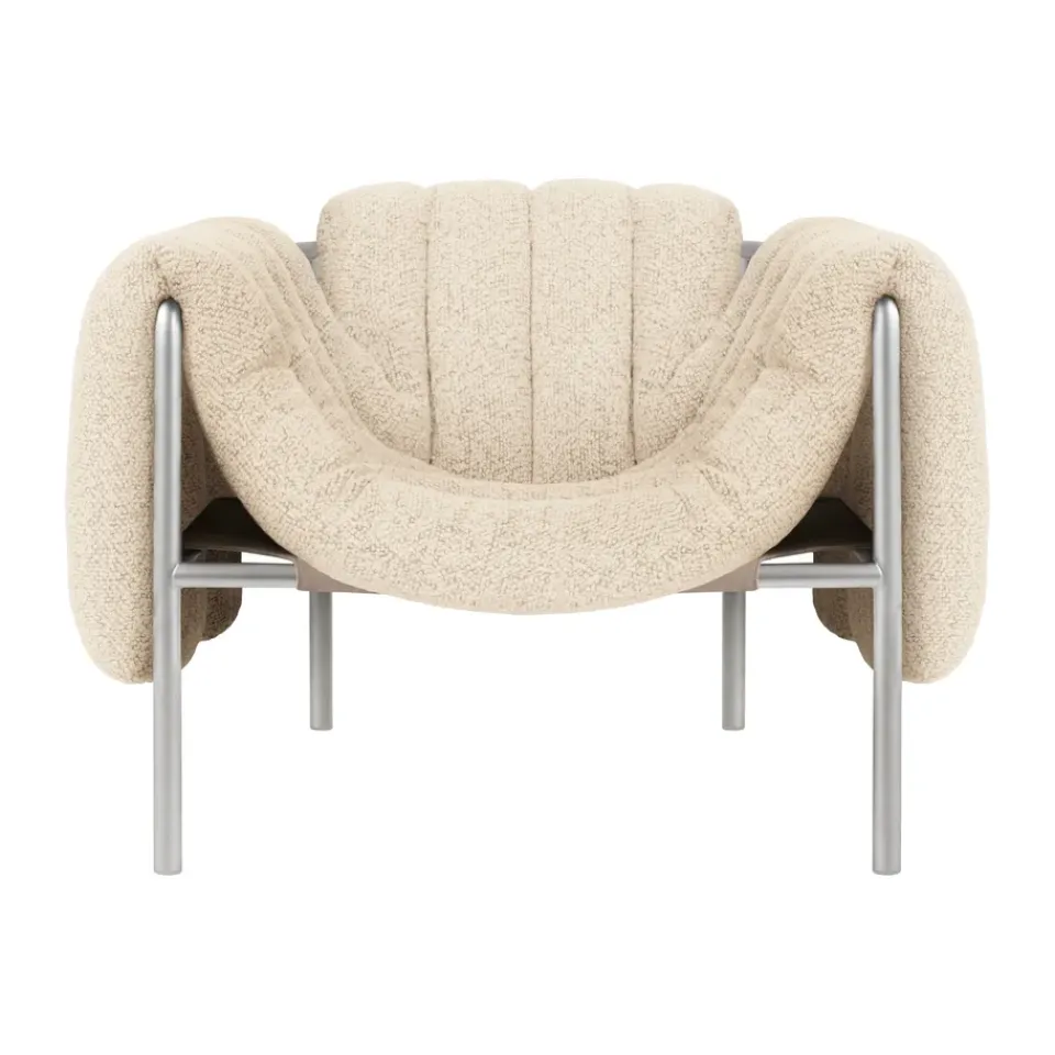 Hem Armchairs & Footstools|Chairs*Puffy lounge chair, Eggshell-stainless steel BeigeSilver-coloured